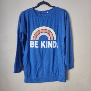 Irisgod Blue Long Sleeve Be Kind Graphic Long Sleeve Crew Neck Top Size Small